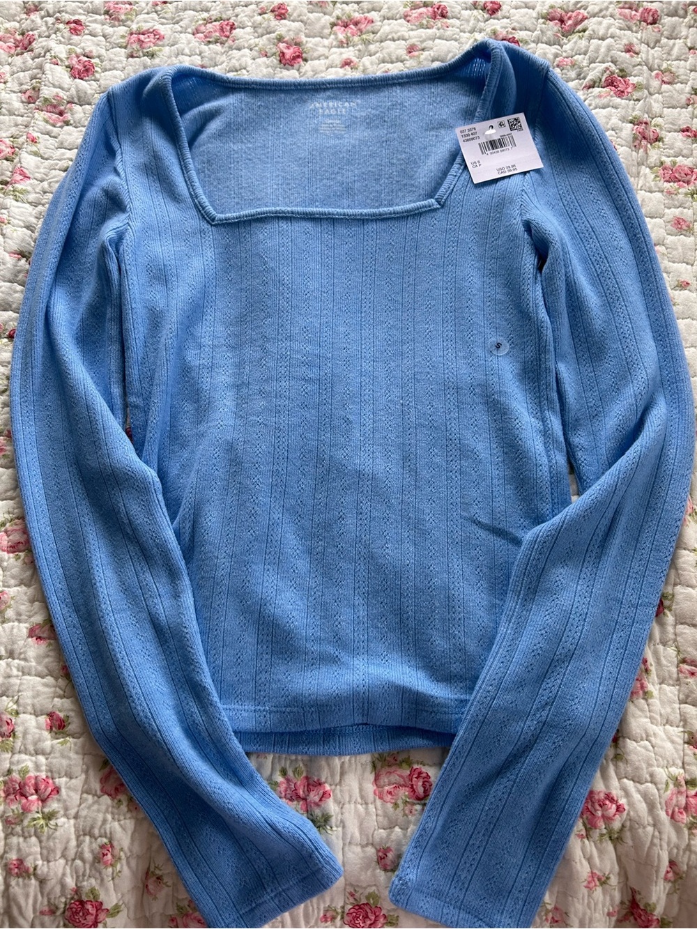 American Eagle Outfitters Light Blue Square Neck Ribbed Sweater